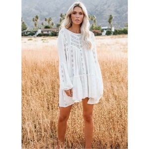 Free People Kiss Kiss Lace Inset Tunic in Ivory